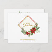 ゴールデンメリークリスマス引用文とポインセティアス ポストカード (正面/裏面)