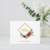 ゴールデンメリークリスマス引用文とポインセティアス ポストカード (スタンド正面)
