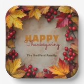 ゴールデンメープル離れズとレッドベリー感謝祭 ペーパープレート (正面)