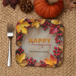 ゴールデンメープル離れズとレッドベリー感謝祭 ペーパープレート