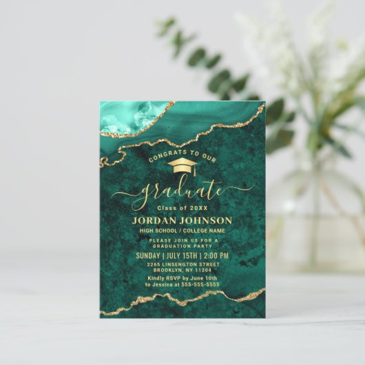 ゴールデンモダングリーン卒業式パーティー 案内ポストカード (スタンド正面)