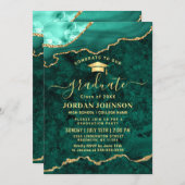 ゴールデンモダングリーン大理石卒業パーティー 招待状 (正面/裏面)