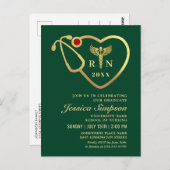 ゴールデンモダングリーン看護卒業招待状 ポストカード (正面/裏面)