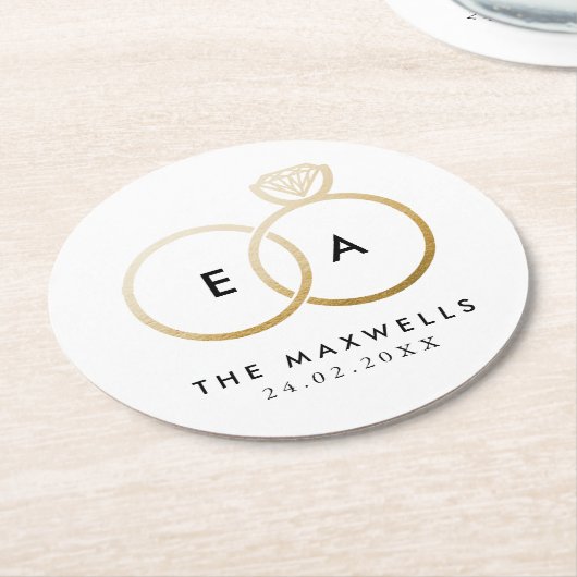 ゴールデンモダンズ結婚リングや輪披露宴 ラウンドペーパーコースター (アングル)