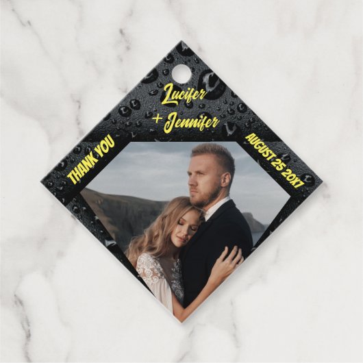 ゴールデンモダンダイヤモンドカスタムウェディングメッセージカード フェイバータグ (正面)