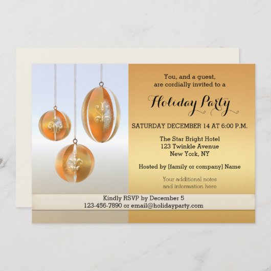 ゴールデンモダンデザインホリデーパーティー招待状 招待状 (正面/裏面)