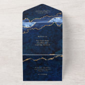 ゴールデンモダンネイビーブルーマーブルアゲート結婚ズ オールインワン招待状 (外側)