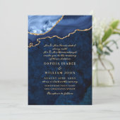 ゴールデンモダンネイビーブルーマーブルアゲート結婚ズ 招待状 (スタンド正面)