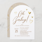 ゴールデンモダンハートニュートラルOhベビーシャワー 招待状 (正面/裏面)
