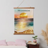 ゴールデンモダンビーチサンセットシグネチャーウォールアート 吊り下げ型タペストリー (寝室)