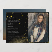 ゴールデンモダンブラック写真卒業パーティー 招待状 (正面/裏面)