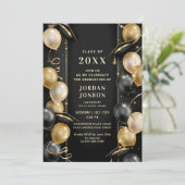 ゴールデンモダンブラック卒業ハットパーティー写真 招待状 (スタンド正面)