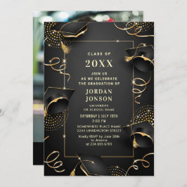 ゴールデンモダンブラック卒業パーティーの写真 招待状