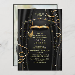 ゴールデンモダンブラック卒業パーティーの写真 招待状
