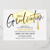 ゴールデンモダンブラック卒業パーティーの写真 箔招待状 (正面)