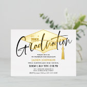 ゴールデンモダンブラック卒業パーティーの写真 箔招待状 (立ち正面)