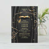 ゴールデンモダンブラック卒業パーティー写真QRコード 招待状 (スタンド正面)