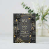 ゴールデンモダンブラック卒業パーティー招待状QR ポストカード (スタンド正面)