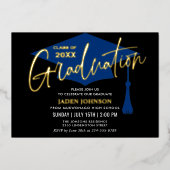 ゴールデンモダンブラック卒業パーティー 箔招待状 (正面)