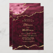 ゴールデンモダンブルゴーニュ大理石瑪瑙結婚の 招待状 (正面/裏面)