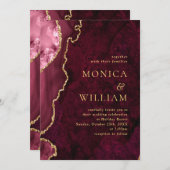 ゴールデンモダンブルゴーニュ大理石瑪瑙結婚の 招待状 (正面/裏面)