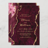 ゴールデンモダンブルゴーニュ大理石瑪瑙結婚の 招待状 (正面/裏面)