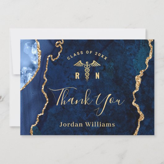 ゴールデンモダンブルーマーブルRN看護卒業 サンキューカード (正面)