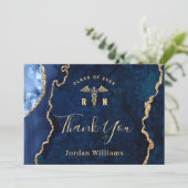 ゴールデンモダンブルーマーブルRN看護卒業 サンキューカード (スタンド正面)
