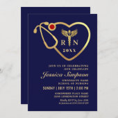 ゴールデンモダンブルー看護学校卒業パーティー 招待状 (正面/裏面)