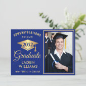 ゴールデンモダンブルーPHOTO卒業 招待状 (スタンド正面)