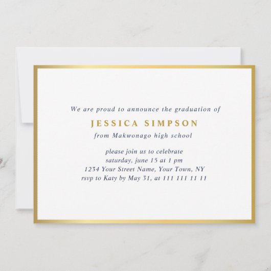 ゴールデンモダンホワイト3写真卒業パーティー 招待状 (裏面)