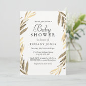 ゴールデンモダンリーフの女の子または男の子ベイビーシャワー招待状 招待状 (スタンド正面)