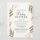 ゴールデンモダンリーフの女の子または男の子ベイビーシャワー招待状 招待状 (正面/裏面)