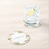 ゴールデンモダンリーフリース結婚ズ婚約パーティ ラウンドペーパーコースター (インサイチュ)