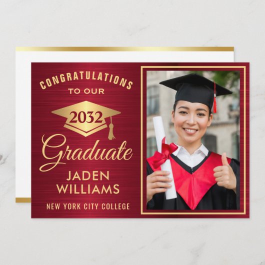 ゴールデンモダンレッドPHOTO卒業 招待状 (正面/裏面)