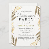 ゴールデンモダン金ゴールドリーフキンセアニェラパーティー招待状 招待状 (正面/裏面)