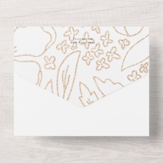 ゴールデンモダン開花結婚ズ全て一つの招待状 オールインワン招待状 (裏面)