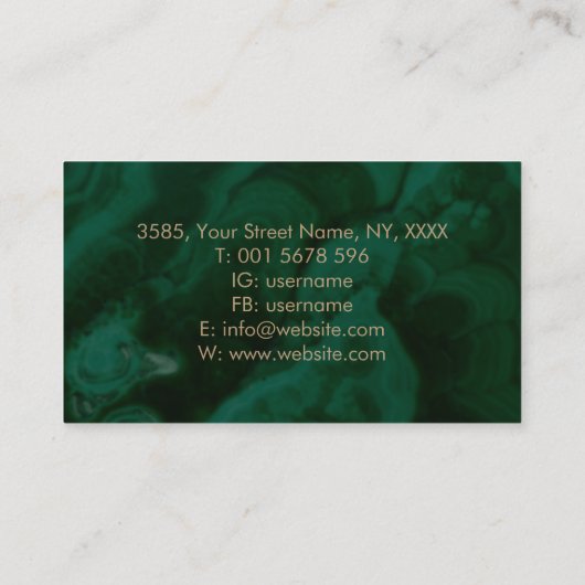 ゴールデンモノグラムケルト結び目模様オーナメントオンマラカイト 名刺 (裏面)