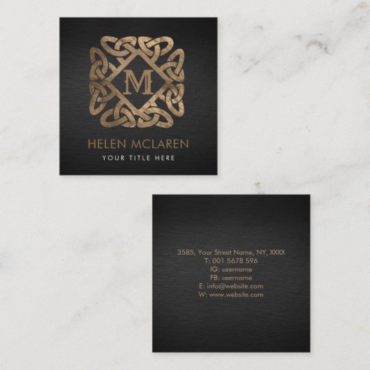 ゴールデンモノグラムケルト結び目模様オーナメント スクエア名刺 (正面/裏面)