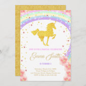 ゴールデンユニコーンの誕生日の招待状 招待状 (正面/裏面)