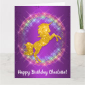 ゴールデンユニコーンレインボースパープル誕生日 カード (正面)