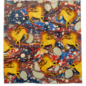 ゴールデンユニコーン，赤い青のマリリング効果，円 シャワーカーテン (正面)