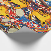 ゴールデンユニコーン，赤い青のマリリング効果，円 ラッピングペーパー (角)