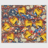 ゴールデンユニコーン，赤い青のマリリング効果，円 ラッピングペーパー (フラット)