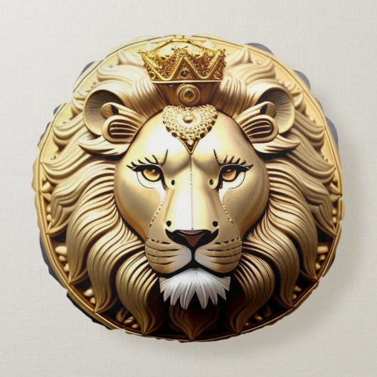 ゴールデンライオンメダリオン王冠 ラウンドクッション (正面)