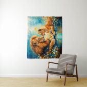 ゴールデンライオンライオネスカラフルワイルドフラワー タペストリー (インサイチュ)