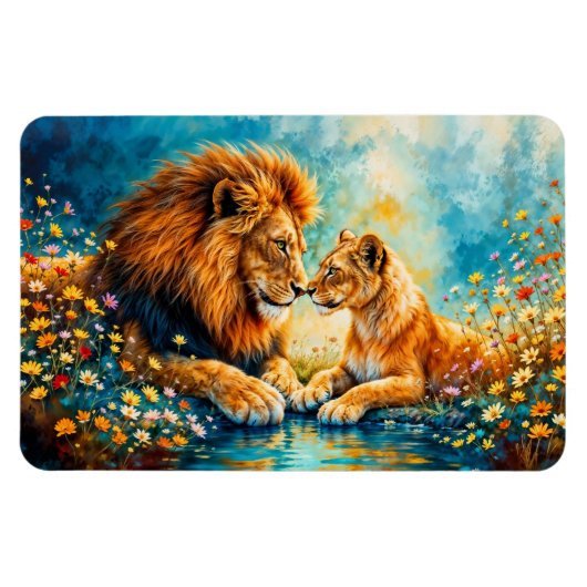 ゴールデンライオンライオネスカラフルワイルドフラワー マグネット (横)