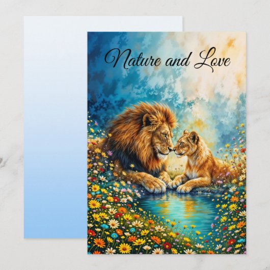 ゴールデンライオンライオネスカラフルワイルドフラワー 招待状 (正面/裏面)