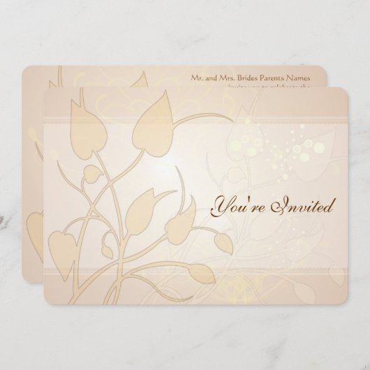 ゴールデンライツスワール葉結婚式招待状 招待状 (正面/裏面)