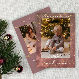 ゴールデンライトボケクリスマス2枚写真ホリデーカード シーズンカード
